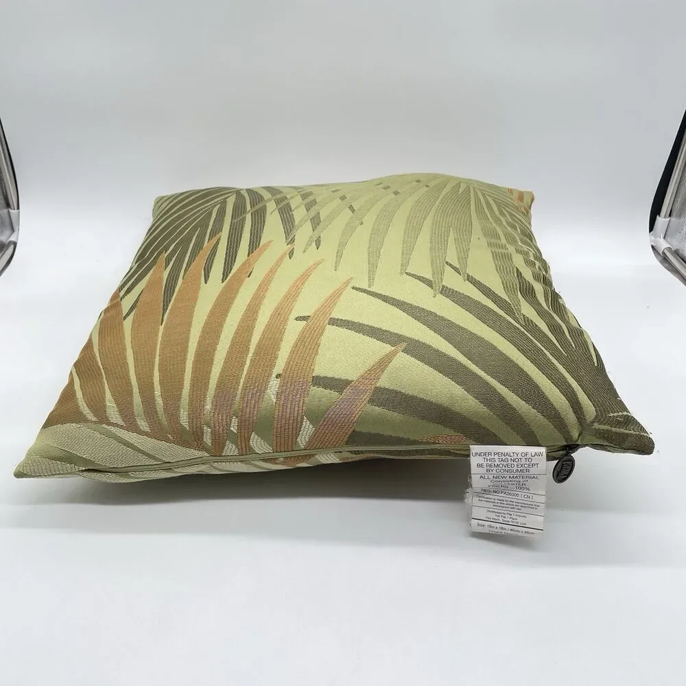 Pier 1 Tropical Palm Leaf Throw Pillow 18” Green Orange Decorative Cushion